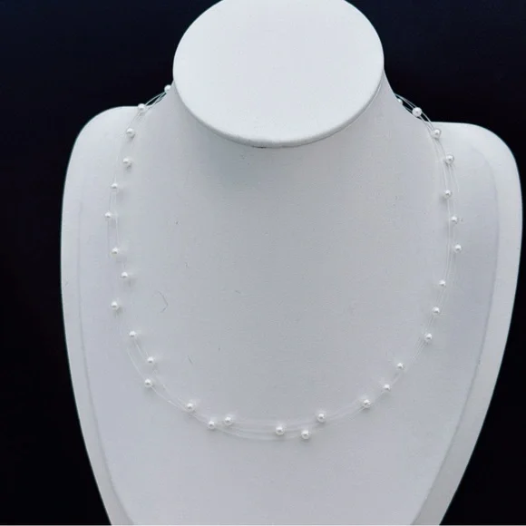 X680 Handmade S925 Freshwater Baby Pearl Triple Layer Floating Necklaces
